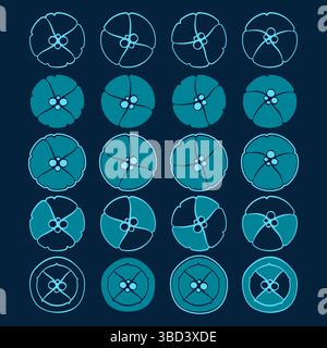 Satz abstrakter Illustrationen mit Quallen. Isolierte Vektorobjekte auf blauem Hintergrund. Stock Vektor