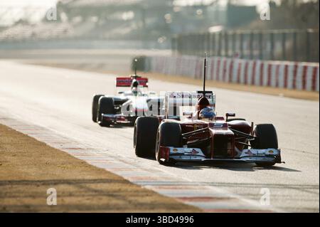 Fernando Alonso, ESP, fuhr den Ferrari F2012 und Lewis Hamilton, GBR, fuhr den McLaren Mercedes MP4-27, Formel-1-Testfahrten, 21.-24.2,2012, CI Stockfoto