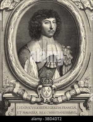 Louis XIV., Louis le Grand, 1638–1715, König von Frankreich und Navarra, genannt der Sonnenkönig oder Le ROI-Soleil, historische Illustration Stockfoto