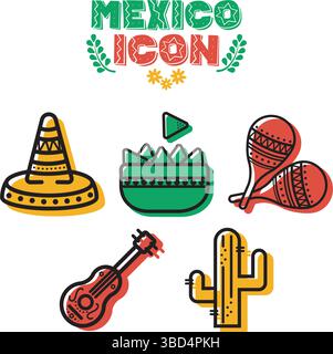 Farbenfrohe mexikanische Symbole. Vektor Stock Vektor