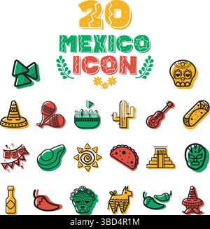 Mexikanische Kultur Icons Set. Vektor Stock Vektor