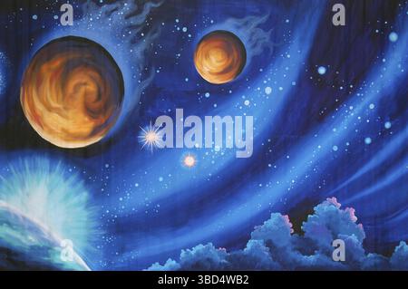 Theaterkulisse mit Planeten im Sonnensystem Stockfoto