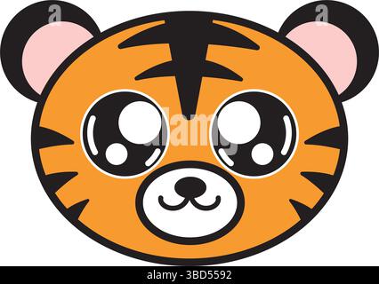 Zeichentrickfilm mit lächelndem Tigerkopf. Vektor Stock Vektor