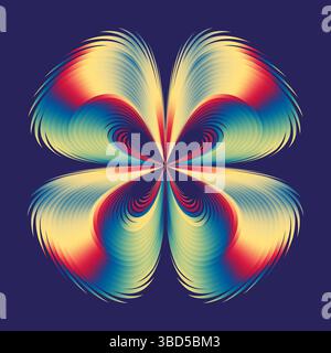 Farbenfrohe Blütenblätter. Radiale Blütenform. Abbildung der Gradientenkurve. Vektorsymmetrie Art. Stock Vektor