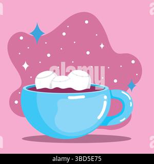 Blauer Becher mit Marshmallows. Vektor Stock Vektor