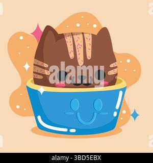Schokoladenkatze in der Schüssel. Vektor Stock Vektor