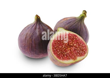 Frische Feigen, ganze und Segment isoliert auf weißem Hintergrund Stockfoto