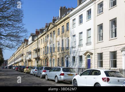 Historische Gebäude georgianischer Stil Terrassenhäuser, West Mall, Clifton, Bristol, England, britische Architekten T Foster und W Oakley, um 1843 Stockfoto