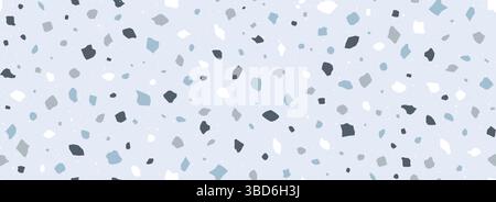 Hellblaues nahtloses Terrazzo-Muster. Wiederholte Granitsteinstruktur. Farbiges italienisches Mosaikdesign für Pflasterdekoration, Bodenfliesenmuster. Vektorwiederholtes venezianisches Marmorhintergrundkonzept Stock Vektor