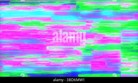 Ein abstraktes digitales Muster mit leuchtenden Glitzereffekten in einer Mischung aus Neonpink, Grün und Blau. Die chaotische Struktur erzeugt ein Gefühl von Stockfoto