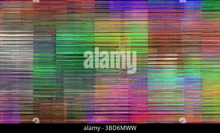 Ein lebendiges und verzerrtes digitales Kunstwerk, das Glitch- und Grunge-Elemente mit Rastermustern, leuchtenden Farben und abstrakten Formen zeigt, die ein C schaffen Stockfoto