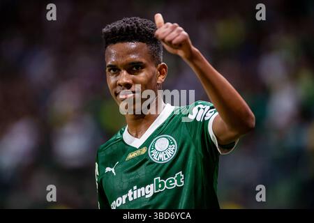 Allianz Parque São PAULO, BRASILIEN – 22. MAI: Estevão of Palmeiras Gesten während des 2025 Spiels zwischen Palmeiras und Ceará am 22. Mai 2025 in Sao Paulo, Brasilien. (Riquelve Nata/SPP) Credit: SPP Sport Press Photo. /Alamy Live News Stockfoto