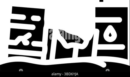 Ölfässer im verlassenen Feld chemische Verschmutzung Glyphe Icon Vektor Illustration Stock Vektor