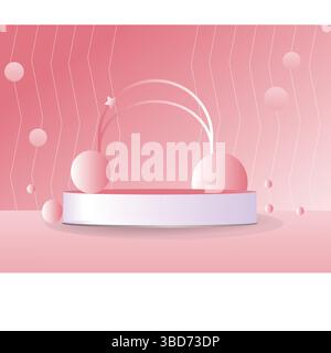 Podium in Korallenrosa mit Bogen und weichen Blasen zur Produktpositionierung Stock Vektor