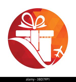 Logo für Reisegeschenk-Vektor. Kombination aus „Vector of Gift“ und „Flugzeug“-Logo. Stock Vektor