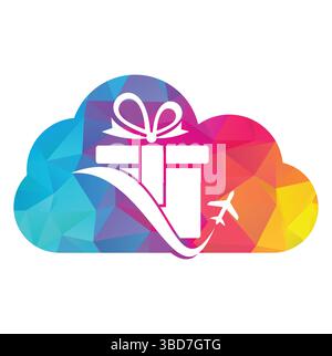 Reisegeschenk Wolkenform Vektor-Logo-Design. Vektor der Kombination aus Geschenk und Flugzeug-Logo. Stock Vektor