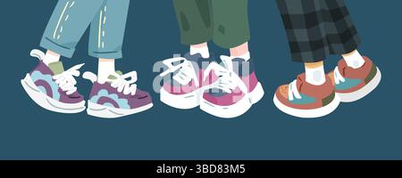 Zeichentrickfilm Bunte Sneakers Illustration Set Stock Vektor