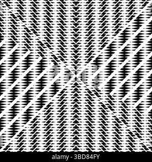 Optisches Schwarzweiß-Illusionsraster – abstraktes verzerrtes Linienmuster für technische Poster, Sci-Fi-Design und Bewegungsgrafik Stockfoto