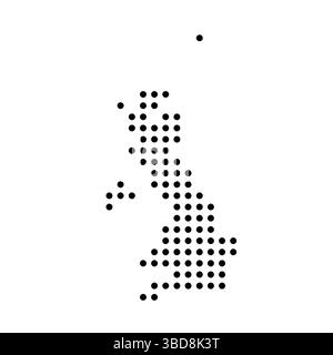 Gepunktete Länderkarte Großbritannien. Abbildung mit schwarzen Pixeln isoliert auf weißem Hintergrund. Vektorkreis Mosaik. Stock Vektor