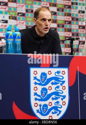 England-Manager Thomas Tuchel während einer Pressekonferenz im Wembley Stadium in London. Bilddatum: Freitag, 23. Mai 2025. Siehe PA Story SOCCER England. Das Foto sollte lauten: Bradley Collyer/PA Wire. EINSCHRÄNKUNGEN: Verwendung unterliegt FA-Beschränkungen. Nur redaktionelle Verwendung. Kommerzielle Verwendung nur mit vorheriger schriftlicher Zustimmung der FA. Keine Bearbeitung außer Zuschneiden. Stockfoto