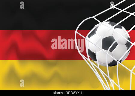 Editierbare 3D-Deutschland-Flagge mit Fußball und Netz. Perfekt für Sportposten, Promos zum Spieltag und Grafiken zur Weltmeisterschaft. Ideal für Banner und Anzeigen. Stock Vektor