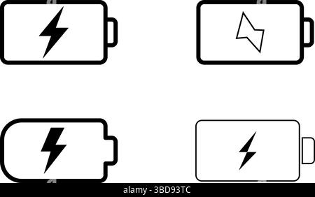 4 Batteriesymbole – Geladener Akku, Stromsymbol Stock Vektor