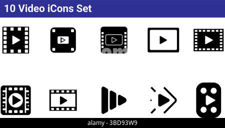 10 Symbole Für Den Videowiedergabegerät – Symbole Für Die Wiedergabetaste Stock Vektor