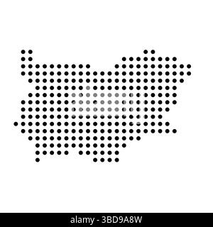 Länderkarte Bulgariens mit Punktmuster. Abbildung mit schwarzen Pixeln isoliert auf weißem Hintergrund. Vektorkreis Mosaik. Stock Vektor