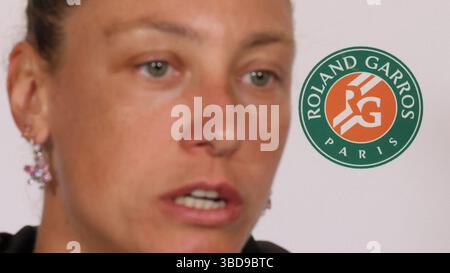 Paris, Frankreich. Mai 2025. Die belgische Yanina Wickmayer wurde während einer Pressekonferenz beim Tennis-Turnier Roland Garros French Open am Freitag, den 23. Mai 2025, in Paris gezeigt. Der Roland Garros Grand Slam findet vom 24. Mai bis 8. Juni 2025 statt. BELGA FOTO BENOIT DOPPAGNE Credit: Belga News Agency/Alamy Live News Stockfoto