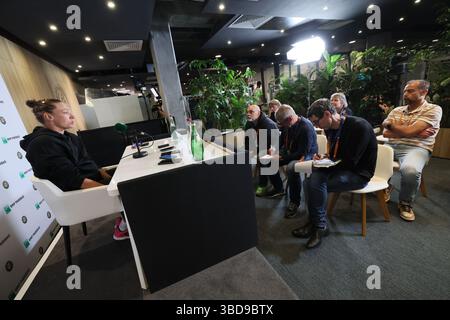 Paris, Frankreich. Mai 2025. Die belgische Yanina Wickmayer wurde während einer Pressekonferenz beim Tennis-Turnier Roland Garros French Open am Freitag, den 23. Mai 2025, in Paris gezeigt. Der Roland Garros Grand Slam findet vom 24. Mai bis 8. Juni 2025 statt. BELGA FOTO BENOIT DOPPAGNE Credit: Belga News Agency/Alamy Live News Stockfoto