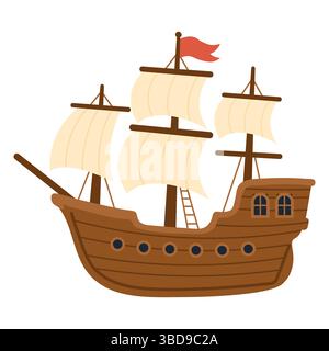 Abbildung Eines Alten Holzpiraten-Segelschiffes Stock Vektor