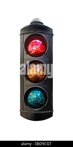Nahaufnahme der roten Ampel, die den Radweg auf Rot in großbritannien steuert – Warnung für Radfahrer und Radfahrer Stockfoto