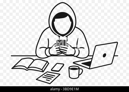 Minimalistischer Vektor des abgelenkten Charakters am Telefon – Studium oder Arbeit Procrastination Stock Vektor