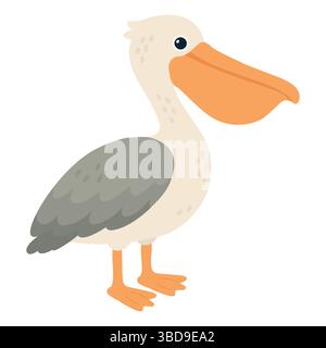 Niedlicher Cartoon Pelikan mit großem Schnabel Stock Vektor