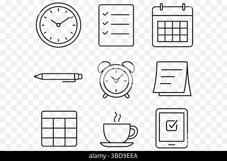 Symbole Für Minimalistische Produktivität – Zeiterfassung Und Planung Stock Vektor
