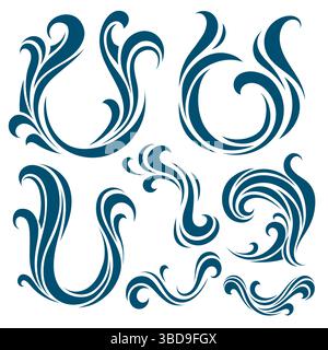 Set mit dekorativen Wellenelementen im Ozean Stock Vektor