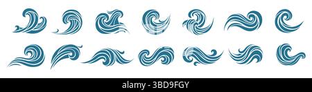Minimale Meereswellen-Symbolgruppe Stock Vektor