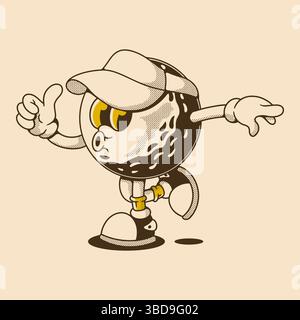 Golfball-Maskottchen mit Retro-Comic-Pose hoch Stock Vektor