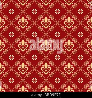Blumenmuster. Vintage-Tapete im Barockstil. Nahtloser Vektorhintergrund. Rot-goldene Verzierung für Stoff, Tapeten, Verpackungen. Verziertes Damastblumenschmuck Stock Vektor