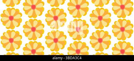 Nahtloses Muster mit Gänseblümchen, gelbe orange Blumen auf weißem Hintergrund. Stock Vektor
