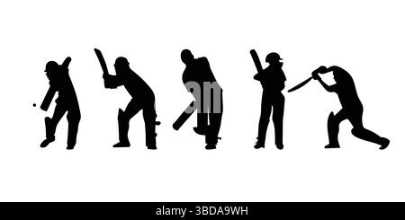 Cricket-Spieler-Silhouetten in Aktion – Vektor-Sport-Illustration Stock Vektor