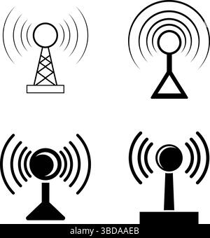 Satz mit vier Symbolen für drahtlose Antennen – Vektorillustration Stock Vektor