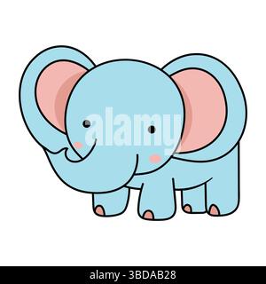 Bezaubernder Blauer Cartoon-Elefant. Dies ist eine charmante Vektor-Illustration eines Comic-Elefanten mit einem freundlichen und niedlichen Aussehen. Stock Vektor
