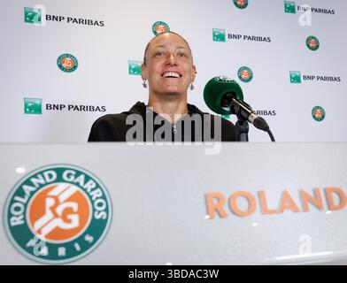Paris, Frankreich. Mai 2025. Die belgische Yanina Wickmayer wurde während einer Pressekonferenz beim Tennis-Turnier Roland Garros French Open am Freitag, den 23. Mai 2025, in Paris gezeigt. Der Roland Garros Grand Slam findet vom 25. Mai bis 8. Juni 2025 statt. BELGA FOTO BENOIT DOPPAGNE Credit: Belga News Agency/Alamy Live News Stockfoto