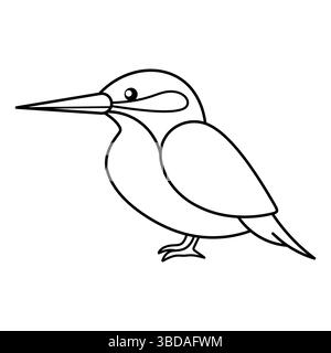 Kingfisher Vogel Umriss Vektor-Illustration. Dieses Bild ist eine einfache schwarz-weiße Linienzeichnung eines eisvogels, dargestellt in einem Seitenprofil. Stock Vektor