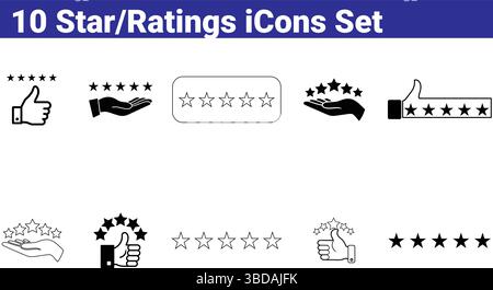 Satz mit 10 Symbolen für Sterne/Bewertungen – Vektorillustration Stock Vektor
