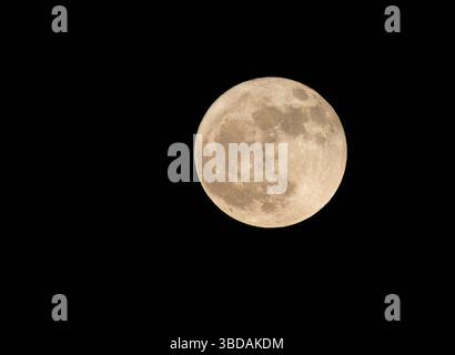 Vollmond am schwarzen Himmel mit hoher Detailgenauigkeit und Klarheit Stockfoto