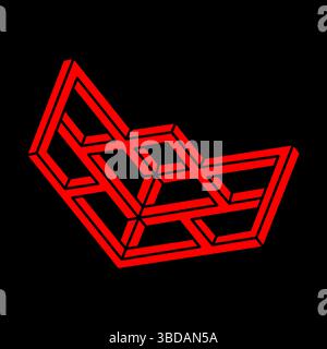 Optische Täuschung. Logo. Unmöglicher Formenvektor. Optisches Kunstobjekt. Geometrische Figuren. Escher-Paradoxon. Stock Vektor