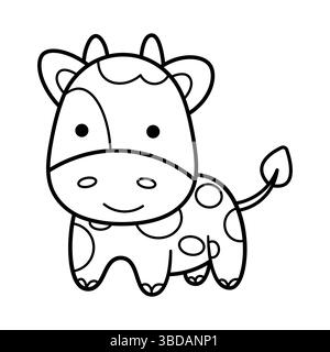 Cartoon Cow Outline Vektor Illustration. Dies ist eine schöne schwarz-weiße Strichgrafik-Illustration einer niedlichen Kuh im Cartoon-Stil. Stock Vektor