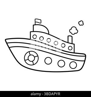 Zeichentrickfilm Schiff Umriss Vektor Illustration. Das Schiff hat einen abgerundeten Rumpf mit mehreren kreisförmigen Bullaugen an seiner Seite. Stock Vektor